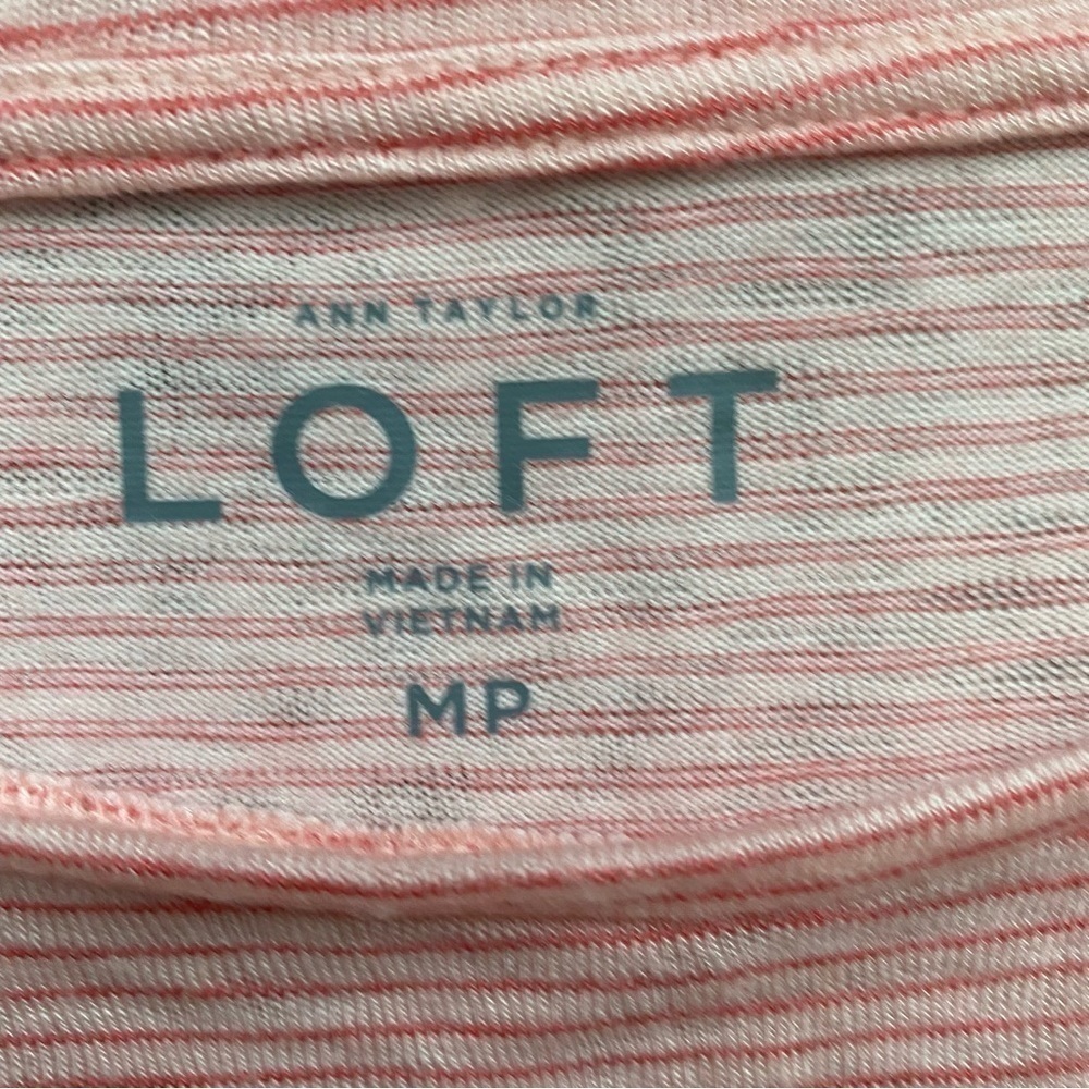Loft pink and red striped balloon short sleeve soft tee size medium petite - Picture 2 of 5